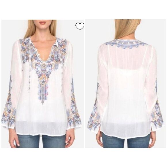 Johnny Was Tanya Tonal White Blouse Women's Sm C14318-5 Embroidered Boho Top - Picture 1 of 8